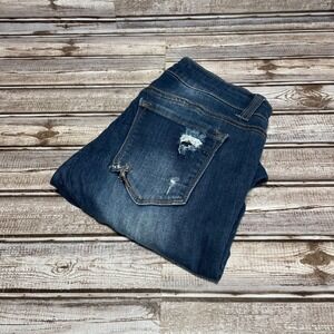 ENJEAN Distressed Dark Wash Denim‎ Jeans Ripped Raw Hem Skinny Size 7